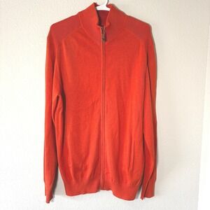 Ben‎ Sherman Men's Orange Full Zip Cotton Cardigan Sweater Mock Neck Size Large
